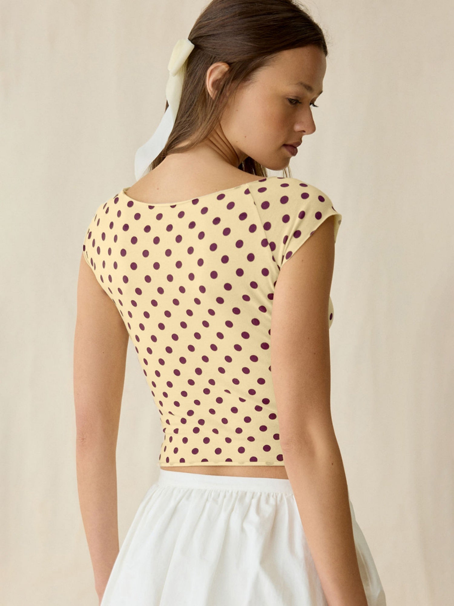 Polka Dots Boat Collar Short Sleeves T-shirts