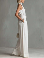 Round Neck Halter Belt Jumpsuit