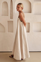 Maria Aesthetic Contrast Linen Maxi Dress Designer Edit
