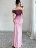 Off Shoulder Hip-hugging Gradient Maxi Dresses