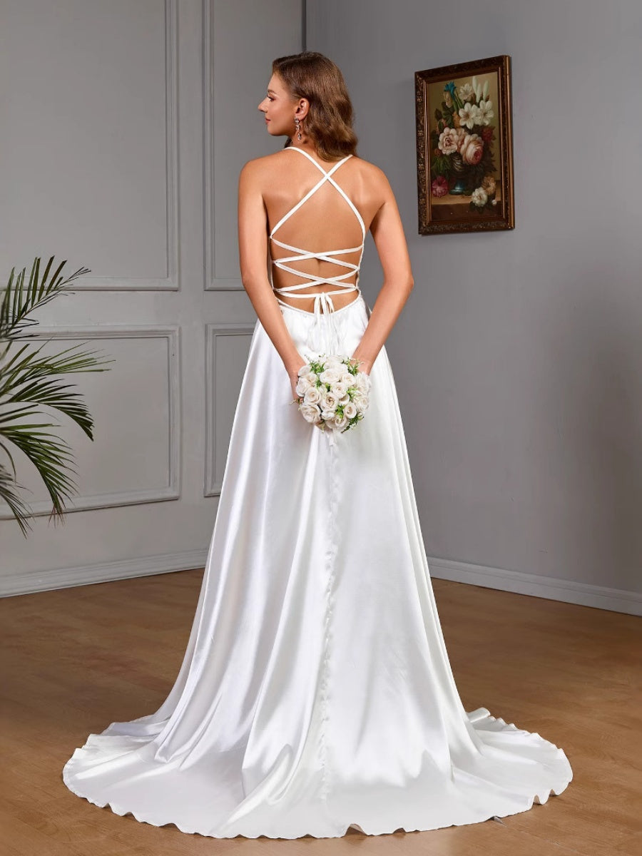Sleeveless Camisoles White Tube Top Satin Sleeveless Wedding Evening Dress Maxi Dresses
