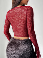 Lace Trim Fish Bones Long-sleeved T-shirt