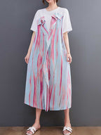 Cotton Tie-Dye Print Short Sleeves Midi Dress