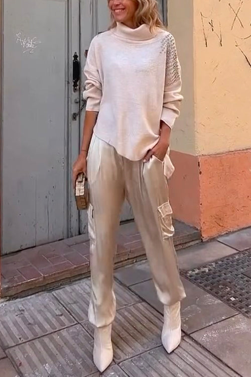 Casual Pocketed Cargo Satin Jogger Pants