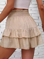 Pleated Multi-layered Lace High-waisted Shorts