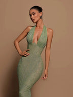 V-Neck Wrap hip mermaid Sequins Maxi Dresses