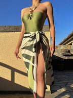 One-piece Swimsuit With Multi-colored Hollowed-out Gemstone Halter Straps, French Style.
