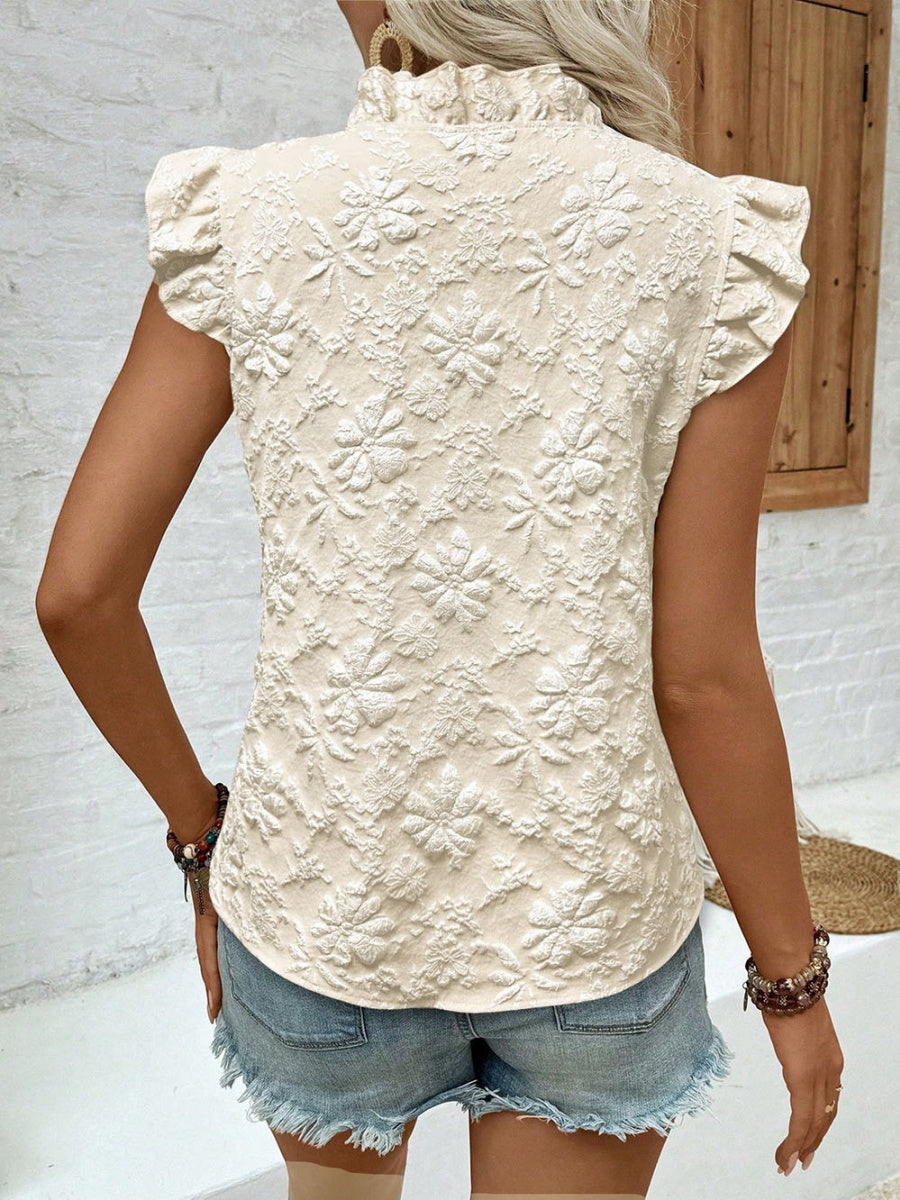 Pullover Jacquard Short-sleeved T-shirt With Ruffles
