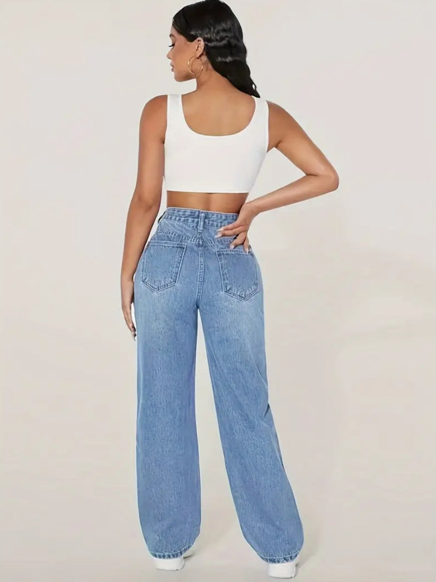 Washed Distressed Ripped Jeans