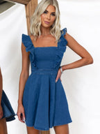Denim Flying Sleeves Backless Mini&Short Dresses