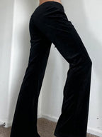 Star Rhinestones Ribbed Waistband Drawstring Low Waist Velvet Flared Pants