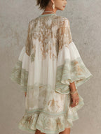 Ruffled, Vacation-style Loose-fitting, Flowy Short Dress