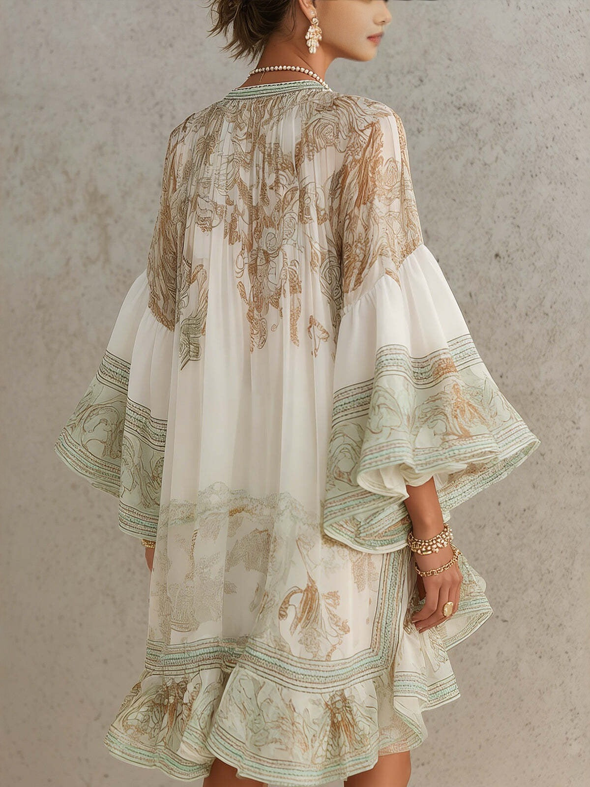 Ruffled, Vacation-style Loose-fitting, Flowy Short Dress