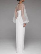 Pearl Mesh-paneled Sleeves Tube Top Maxi Dresses