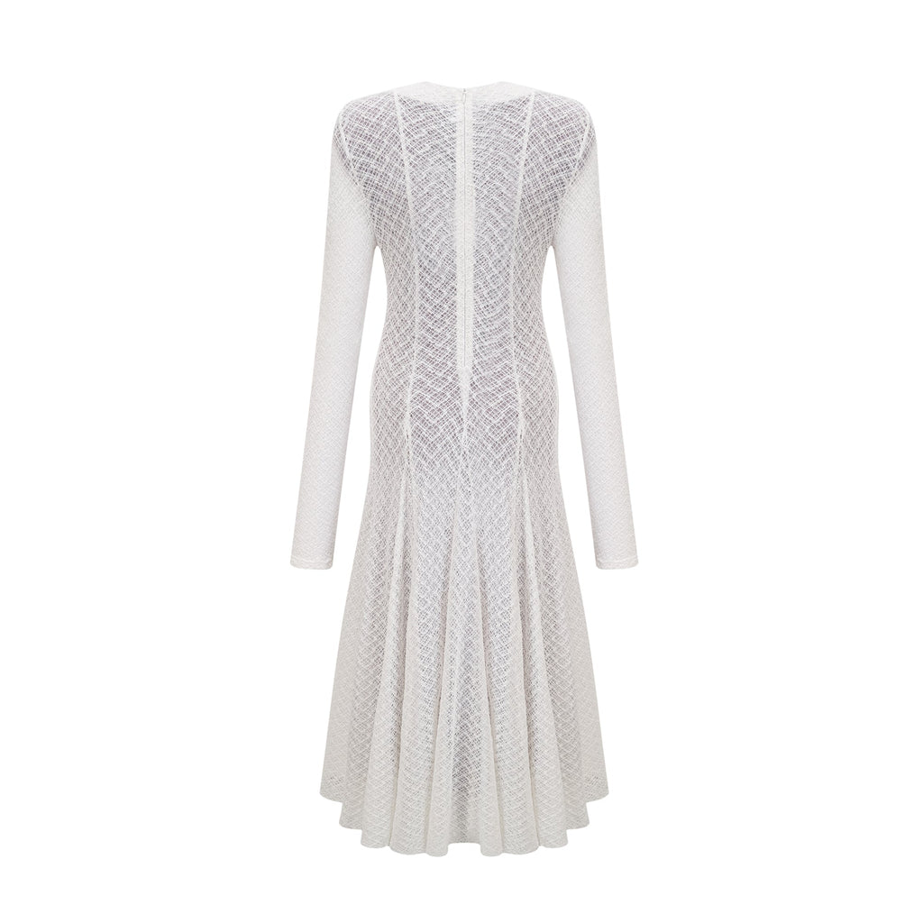 Athena wavy-pattern lace maxi dress in White