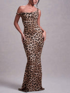 Milk Silk Leopard Print Printed Slim-fit Hip-hugging Maxi Dresses