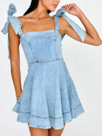 Denim Bow Tie Mini&Short Dresses
