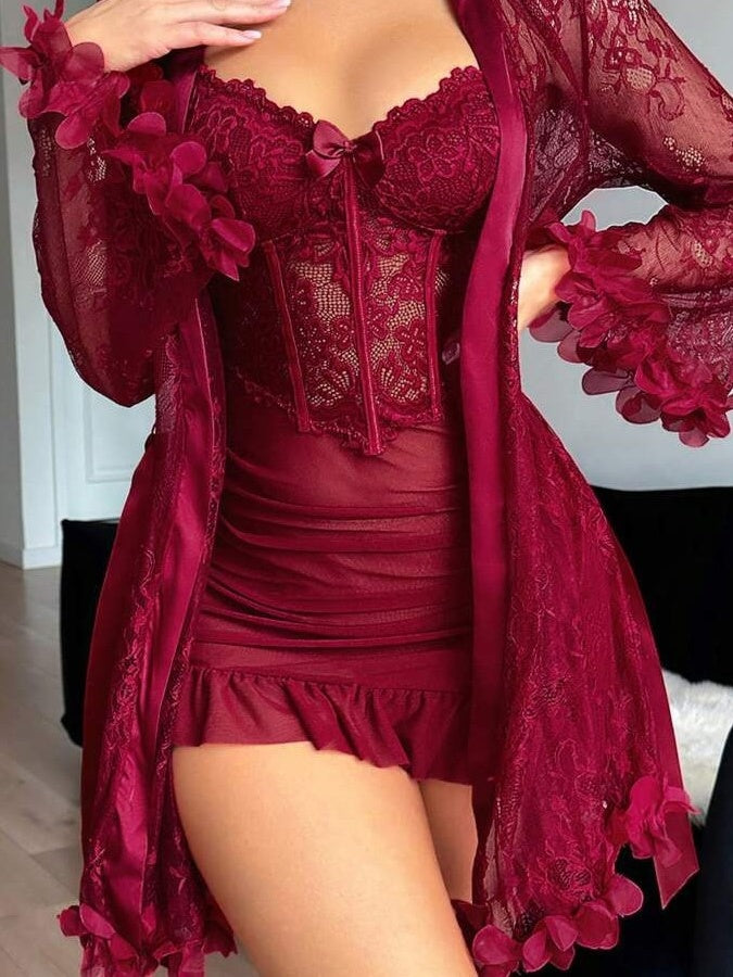 Lace Lingerie Mesh Two-piece Sleepwear Set