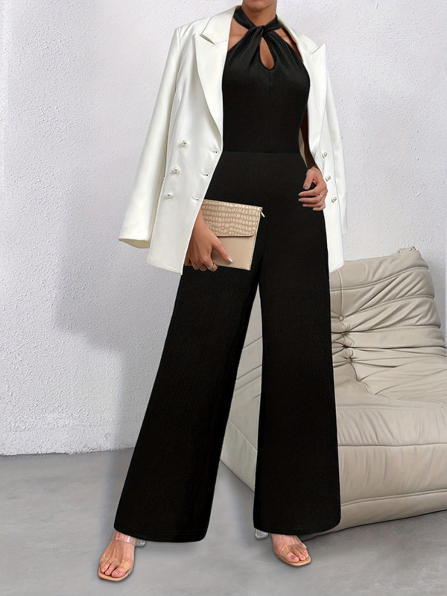 Halter Sleeveless Cross-cut Commuting Jumpsuits