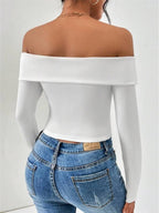 Off-shoulder Slim Fit Short Long-sleeved T-shirt