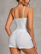 Openwork Ruffle Edge Tank Top And Shorts Loungewear 2-piece Sets