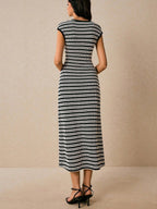 Striped Sleeveless Fitted Midi Dress