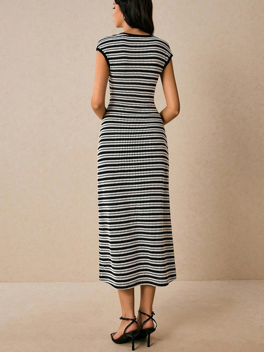 Striped Sleeveless Fitted Midi Dress