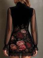 Lace Trim Floral Mesh Splicing Hip-hugging Mini&Short Dresses