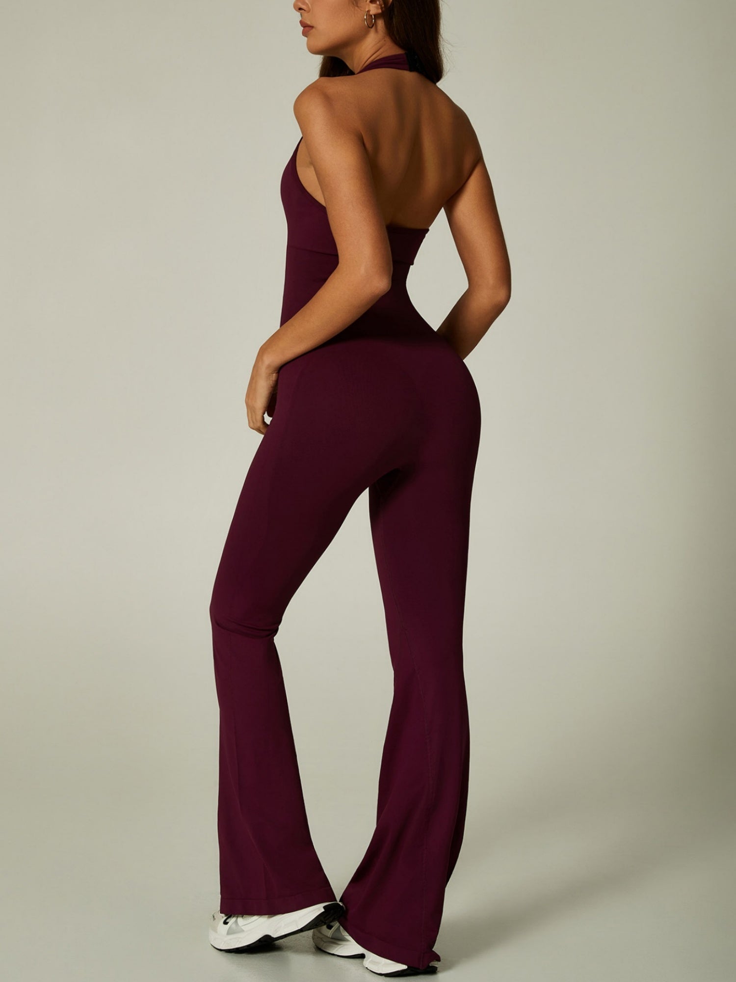 Seamless Halter Neck And Backless Flared Pants Exercise And Fitness Yoga Jumpsuits