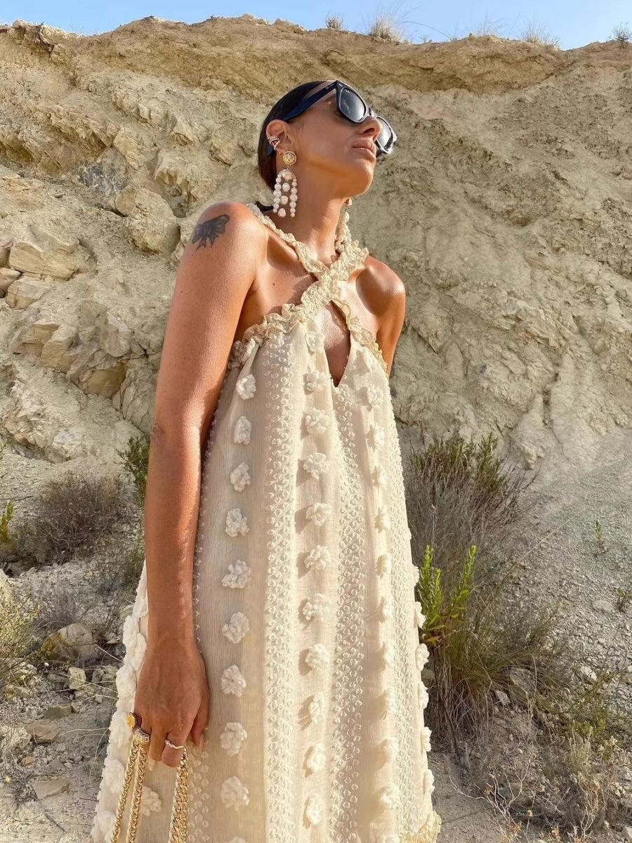 Halter 3D Crochet Lace Maxi Dresses