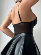 PU Leather Hollow Out Halter Neck Waist Shaping Sexy Mini&Short Dresses