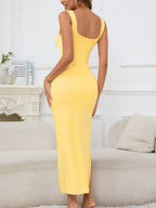 Solid Color Halter-neck Cutout Midi Dress