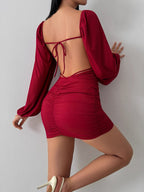 Backless Lace Up Hip-hugging Slimming Mini&Short Dresses