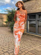 Printed Tie-dye Backless Bandage Maxi Dresses