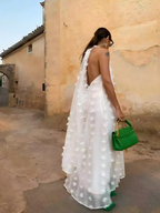 Halter-neck V-neck Long Dress With Flowing Ribbons