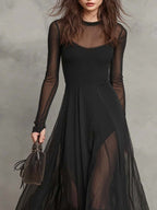 Splicing Solid Color Patchwork Long-sleeved Fishtail Maxi Dresses