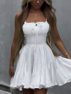 Cotton Blend Lace Up Camisoles Beach Smock Mini&Short Dresses