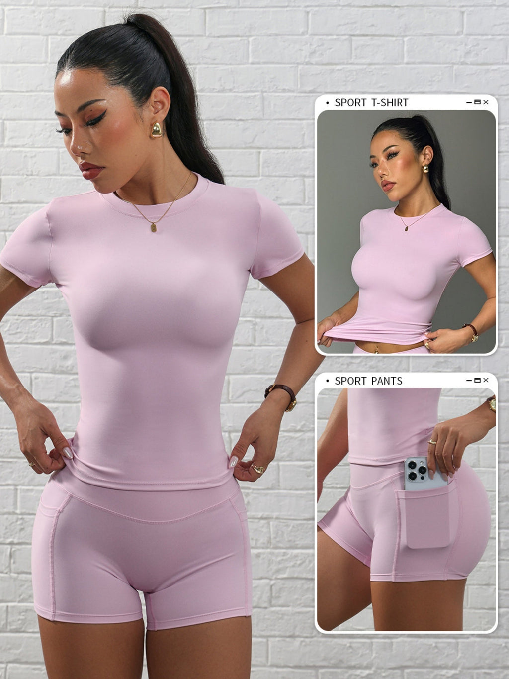 Short Sleeves And Shorts Slim-fit Exercise And Fitness Yoga 2-piece Sets