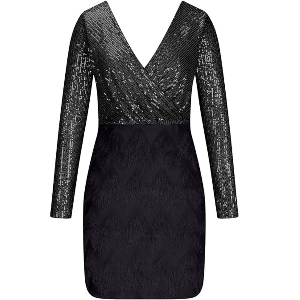 Celia Statement Sequin Dress with V Neck Chic Silhouette Collection