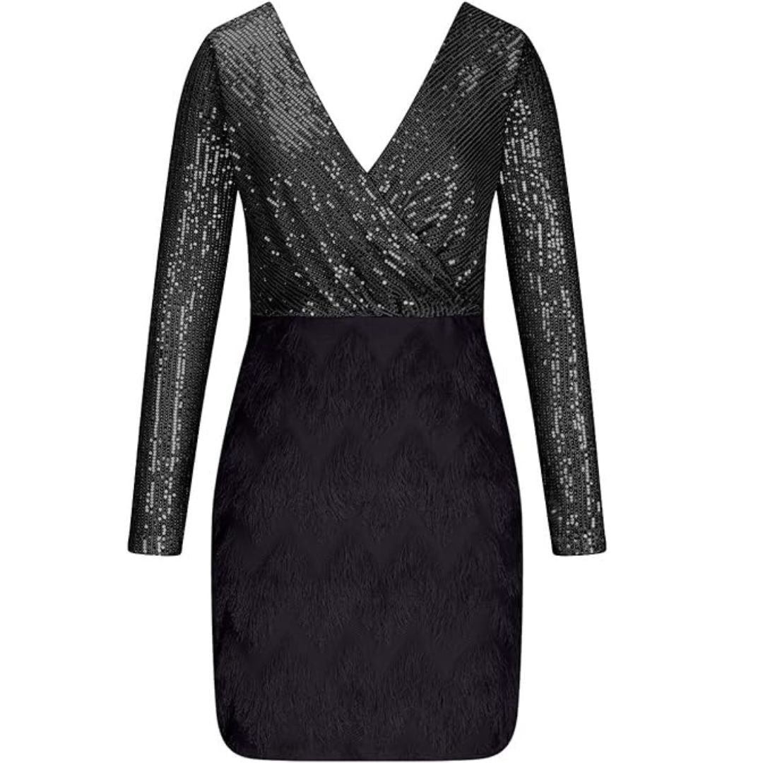 Celia Statement Sequin Dress with V Neck Chic Silhouette Collection