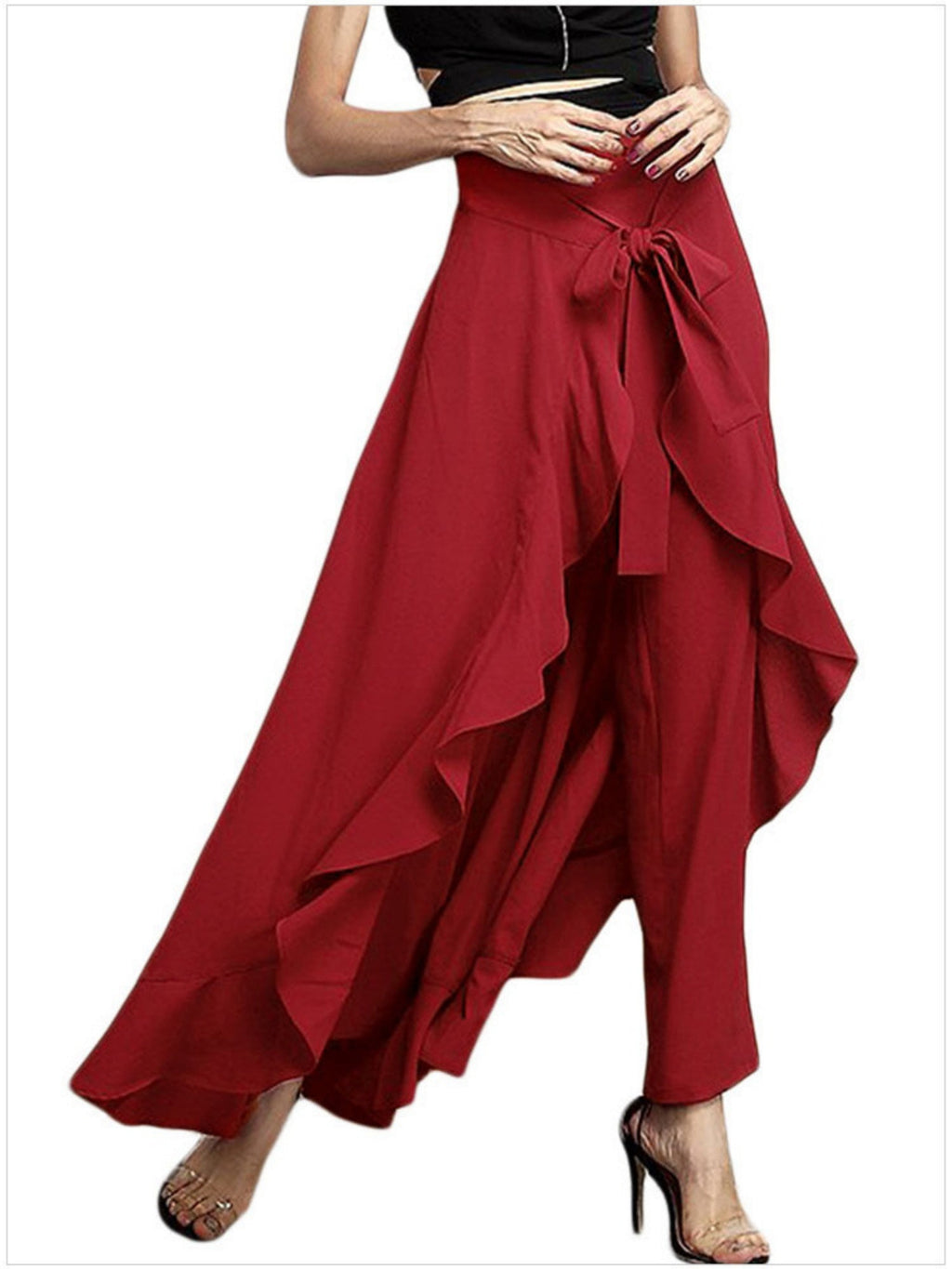 Chiffon Pleated High-waisted Ruffle Straps Yoga Pants