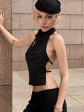 Polka Dots Halter-neck Sleeveless Backless Tank Tops