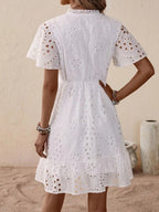 Lace Cutout Embroidered Lace V-neck Tie Mini&Short Dresses