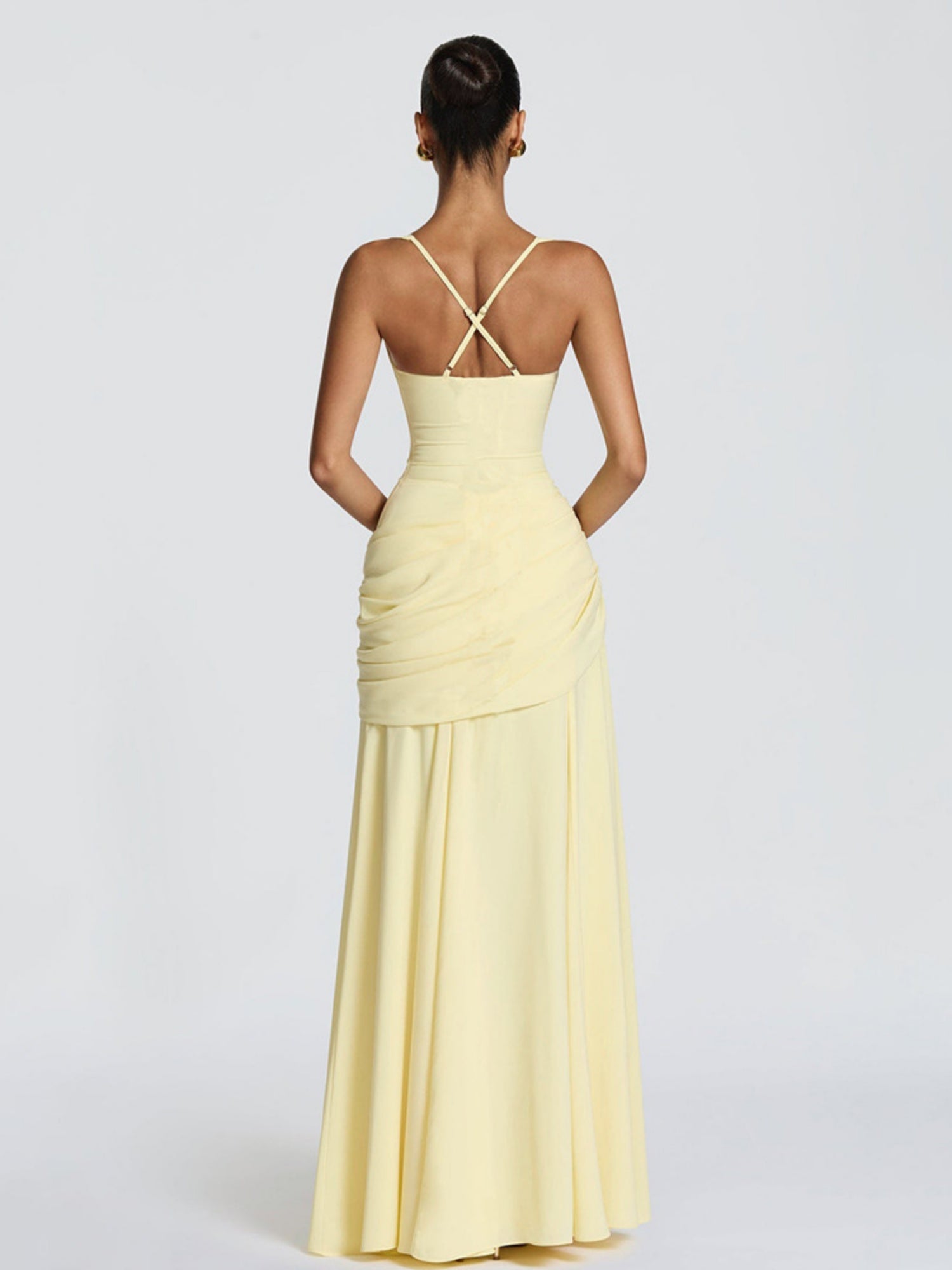 Pleated Waist-cinching And Backless Fish Tail Low-cut Halter Top Maxi Dresses