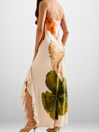 Printed Sloping Shoulders Ruffle Maxi Dresses