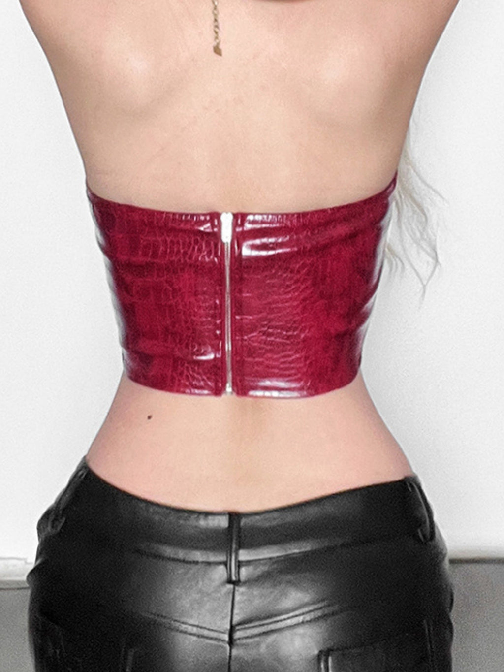 PU Leather Snake-print Leather Buckle Tube Top