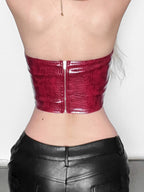 PU Leather Snake-print Leather Buckle Tube Top