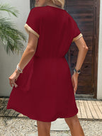 Spliced Waist Corset V-neck Short Sleeve Mini&Short Dresses