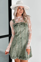 Acid Wash Denim Paneled Pinafore Square Neck Mini Dress