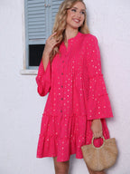Hot Stamping Crimp  Flare Sleeve Buttons Mini&Short Dresses